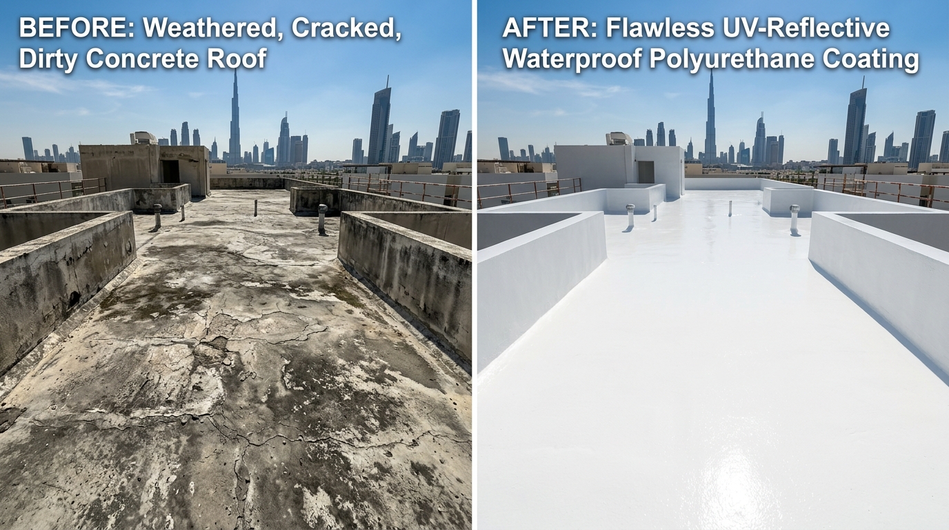 Before and after roof leak repair